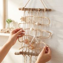 Artikel Visnet jute met schelpen maritieme wanddecoratie 25×55cm