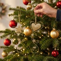 Artikel Kerstdecoratie hanger Kerst gouden hart ster 4st