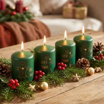 Artikel Groene kerstkaarsen, set van 4, Ø5cm, H6cm, Adventsdecoratie