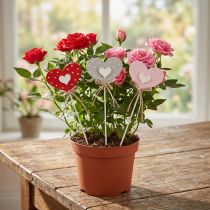Artikel Harten gestippelde houten harten bloempluggen 6×5cm 18 st