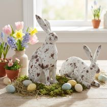 Artikel Decoratieve konijntjes wit vintage houtlook Pasen H14,5/24,5cm 2st