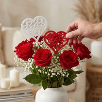 Artikel Bloemsteker hart rood, wit sierstekker Valentijnsdag 7cm 12st