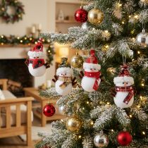 Artikel Kerstboomversiering sneeuwpop met hoed H9cm 4st