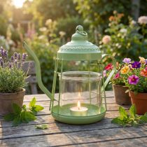 Artikel Theelichthouder glazen lantaarn theepot groen Ø15cm H26cm