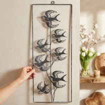Artikel Metalen decoratie om op te hangen, zwaluwen, wanddecoratie Zilver, gewassen wit H47.5cm