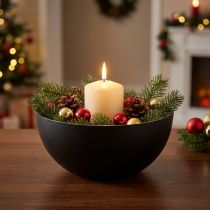 Artikel Kandelaar zwart zilver kerstdecoratie Ø13cm H6.5cm