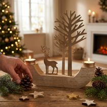 Artikel Theelichthouder hout metaal hert decoratie bos 23,5cm
