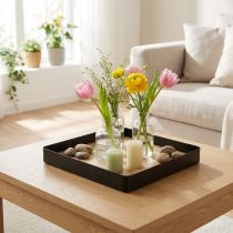 Artikel Decoratief dienblad metaal hout vierkant naturel zwart 25,5×25,5×4cm