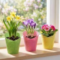 Artikel Plantenbakpapier geweven roze, geel, groen Ø7cm H13cm 12st