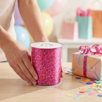 Artikel Krullint cadeaulint roze met stippen 10mm 250m