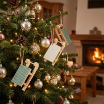 Artikel Decoratief sleehout om op te hangen mintgroen wit 9,5cm 6st
