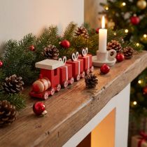 Artikel Houten trein met geschenkdozen, rood en wit, set van 2, 18x3x4,5 cm - Kerstdecoratie