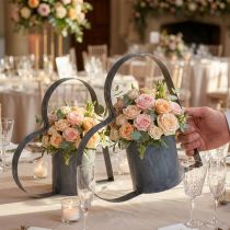 Artikel Antiek grijze metalen houder met hartvorm en glazen houder - 30 cm decoratie voor een romantische sfeer 2 stuks