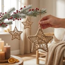 Artikel Decoratieve ster om op te hangen jute ster naturel Ø18cm 4 st