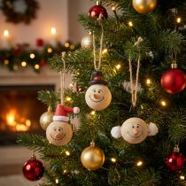 Artikel Sneeuwpop Houtdecoratie Hanger Kerst Naturel 5cm 12st