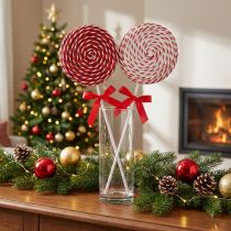 Artikel Kerstdecoratie Rood Wit Lolly Foam Lollipop H36cm 2st