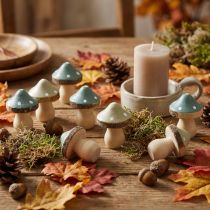 Artikel Houten strooidecoratie mini paddenstoelen, decoratieve vliegenzwammen, groen, Ø2,5 cm, 24 stuks