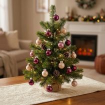 Artikel Glazen kerstballen, mini bessenbeige roze, Ø3cm, 22 stuks