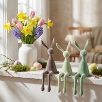Artikel Paashaasjes voor op een plank, fluweelachtig, groen/bruin, 28 cm, 3 stuks