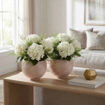 Artikel Keramische plantenbak crème-roze - moderne decoratieve plantenbak met groefpatroon Ø15cm 2 stuks