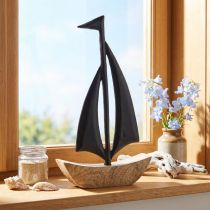 Artikel Decoratief zeilboot hout metaal in natuurlijk zwart H30,5cm