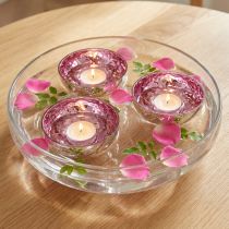 Artikel Drijvende kom theelichthouder glas zilver paars Ø7cm 3st