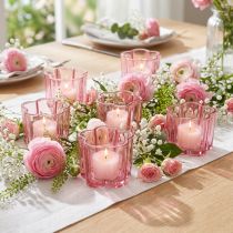 Artikel Bloemvormige theelichthouder, roze theelichtglas, Ø7,5 cm H6 cm, 6 stuks