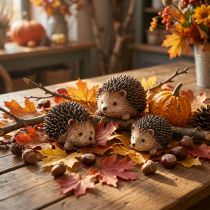 Artikel Mini egel decoratie figuren herfst handgeschilderd 4×2.5×2cm 6 stuks