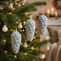 Artikel Dennenappels, grijs gevlokt, 11,5 cm, 6 stuks, decoratie