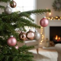 Artikel Glazen kerstboomversieringen, roze en grijs, Ø50mm, 24 stuks