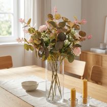 Artikel Kunstmatige eucalyptustakken met roze bloemen, 45 cm, 3 stuks