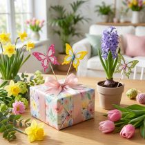 Artikel Bloemenprikkers, knutselspullen, vlindermotief voor het versieren van cadeauverpakkingen, 28,5 cm, 12 stuks