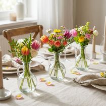 Artikel Mini vaasje/waterkannetje met handvat voor op de eettafel thuis, decoratief en functioneel, 12 cm, 6 stuks