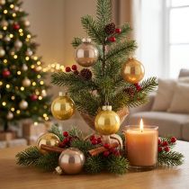 Artikel Mini kerstboomversieringen set, glanzende hangende ballen, 3 cm, 22 stuks