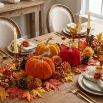 Artikel Stoffen pompoen als tafeldecoratie, herfstdecoratie, 13 cm, 3 stuks