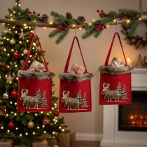Artikel Kersttas rood met bont 15,5cm x 18cm 3 st