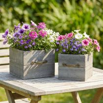 Artikel Plantenbak houten lade gewassen grijs 15×15cm/12×12cm set van 2