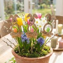Artikel Paashaas hout, bloempluggen Pasen, konijnenpluggen 8,5cm 12st