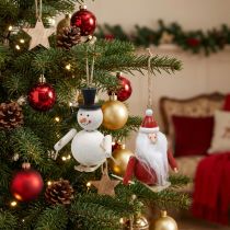 Artikel Kerstboomversiering hout kerstman en sneeuwpop 11cm set van 2