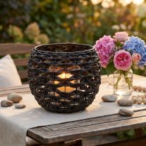 Artikel Geweven theelichthouder, zwart en bruin, zomerdecoratie, Ø31cm H25cm