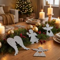 Artikel Strooidecoratie Kerstengel decoratie zilver glitter H8cm 24 st