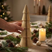 Artikel Papieren kerstboom klein crème goud H30cm