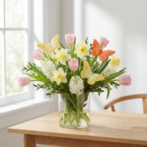 Artikel Decoratieve vlinders op draadveren oranje geel 7×11cm 12 st