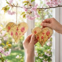 Artikel Houten Harten om Bloemen op te Hangen Natuurlijk Roze H18cm 2 Stuks