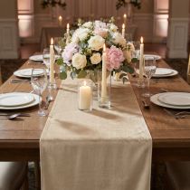 Artikel Fluweel tafelloper beige, 28×270cm - Elegante tafelloper decoratiestof voor feestelijke decoratie