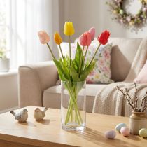 Artikel Kunstmatig tulpenboeket, kleurrijk, realistische decoratie, hoge kwaliteit voor thuis, 43 cm, 7 stuks