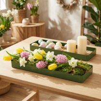 Artikel Decoratief dienblad, metaal en hout, groen, 35,5 × 11 × 3 cm, 2 stuks