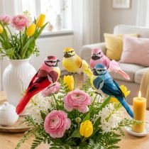 Artikel Decoratieve vogelveren op draad 6 assorti 8x3,5cm 12 st