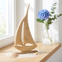 Artikel Zeilboot Hout op Voet Natuurlijke Tafeldecoratie Maritiem H42cm