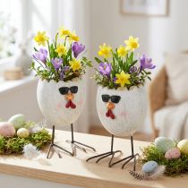 Artikel Mini plantenbak ei kip met zonnebril en pootjes H12,5cm 2 st